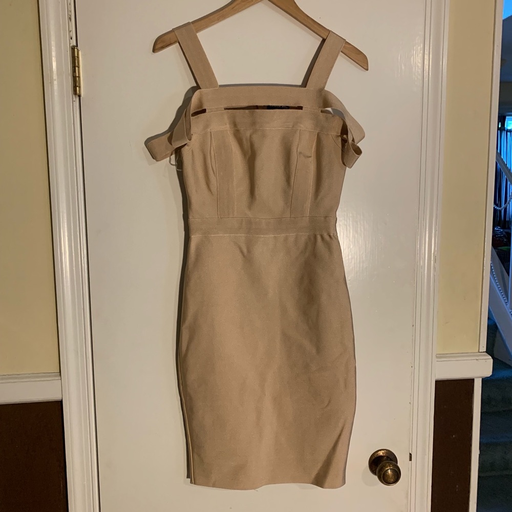Fashion Nova Tan Bandage Midi Dress